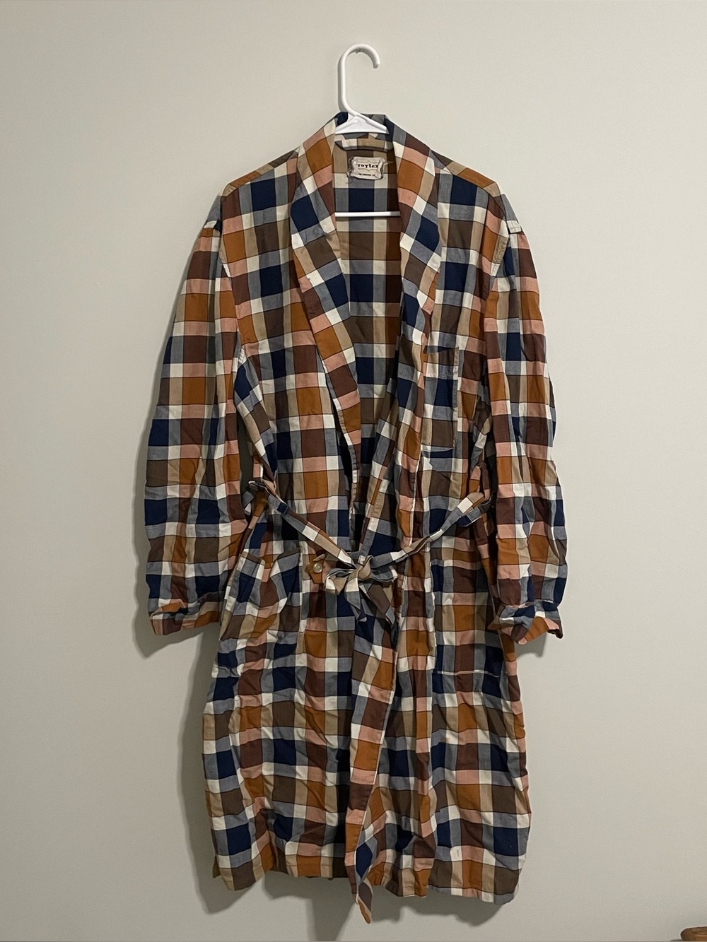 Vintage 50's Roytex Orange Blue Retro Plaid Wash And Wear Robe Orlon Size Medium